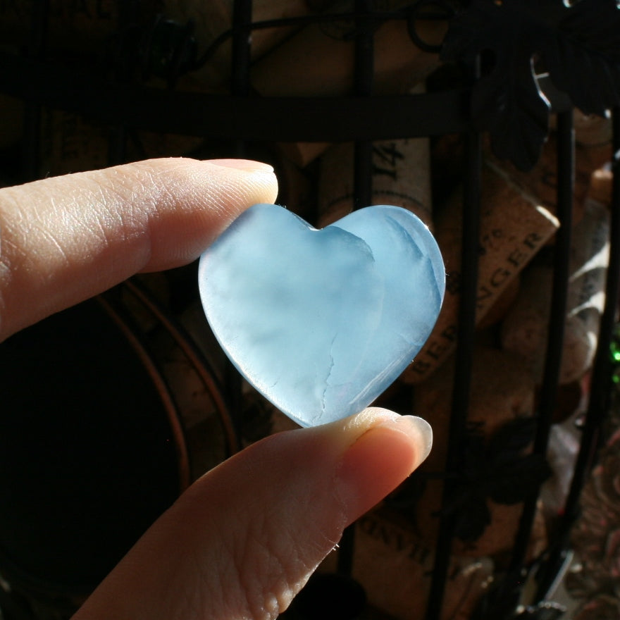 Blue Calcite Heart from Argentina, also called Blue Onyx or Lemurian Aquatine Calcite, MEDH5