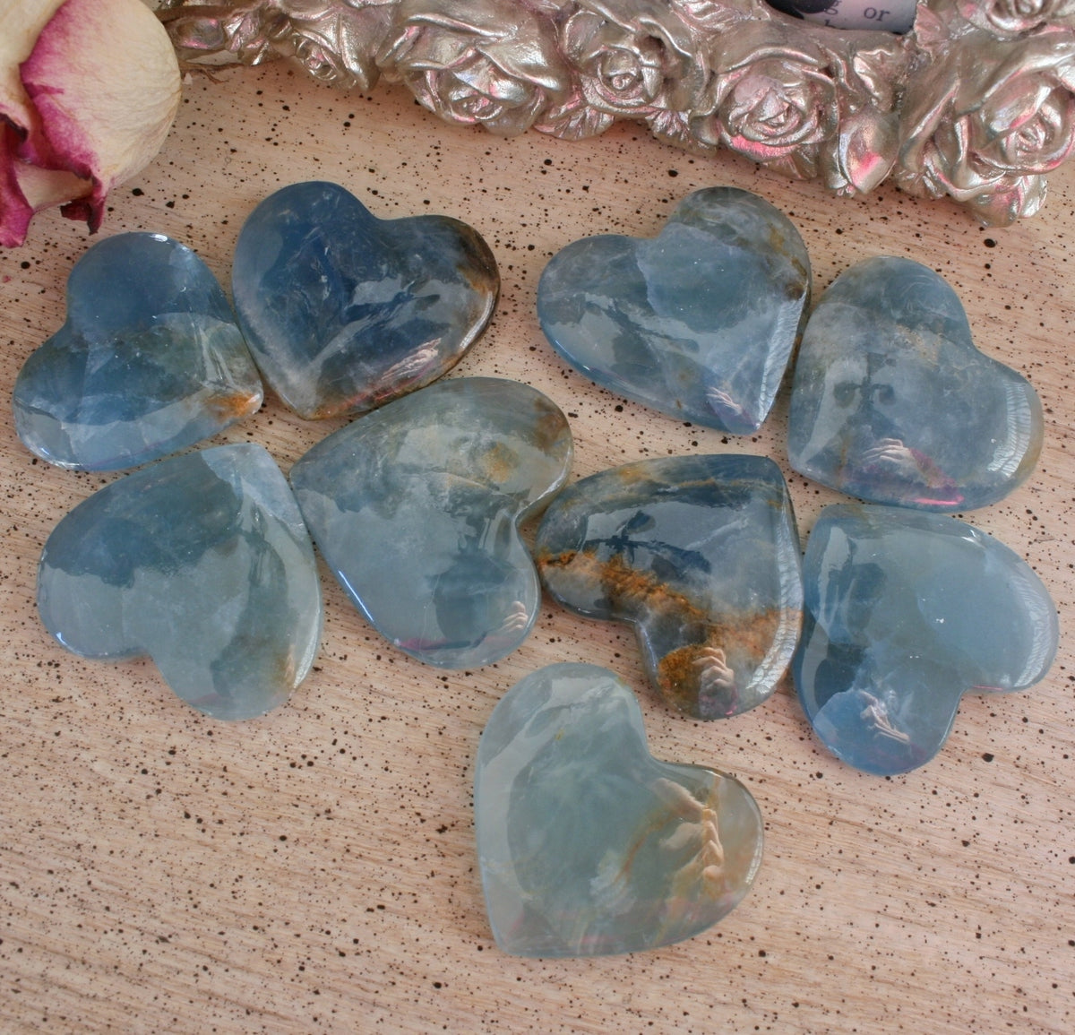 Blue Calcite / Blue Onyx Heart from Argentina, also called Lemurian Aquatine Calcite, LGH1