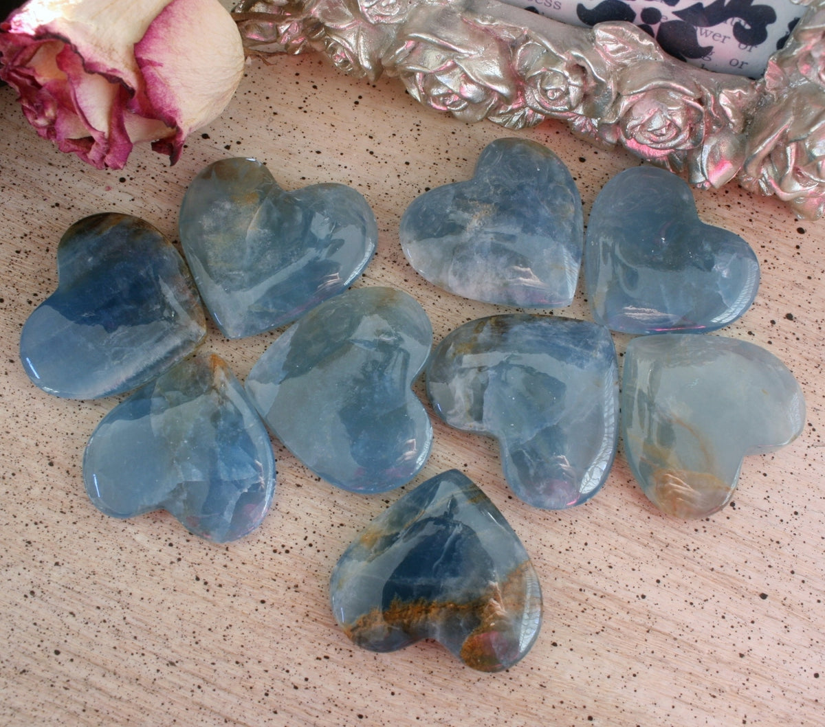 Blue Calcite / Blue Onyx Heart from Argentina, also called Lemurian Aquatine Calcite, LGH1