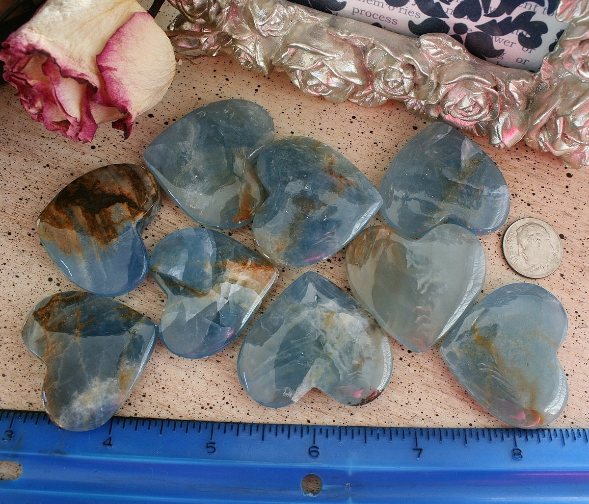 Blue Calcite / Blue Onyx Heart from Argentina, also called Lemurian Aquatine Calcite, LGH1