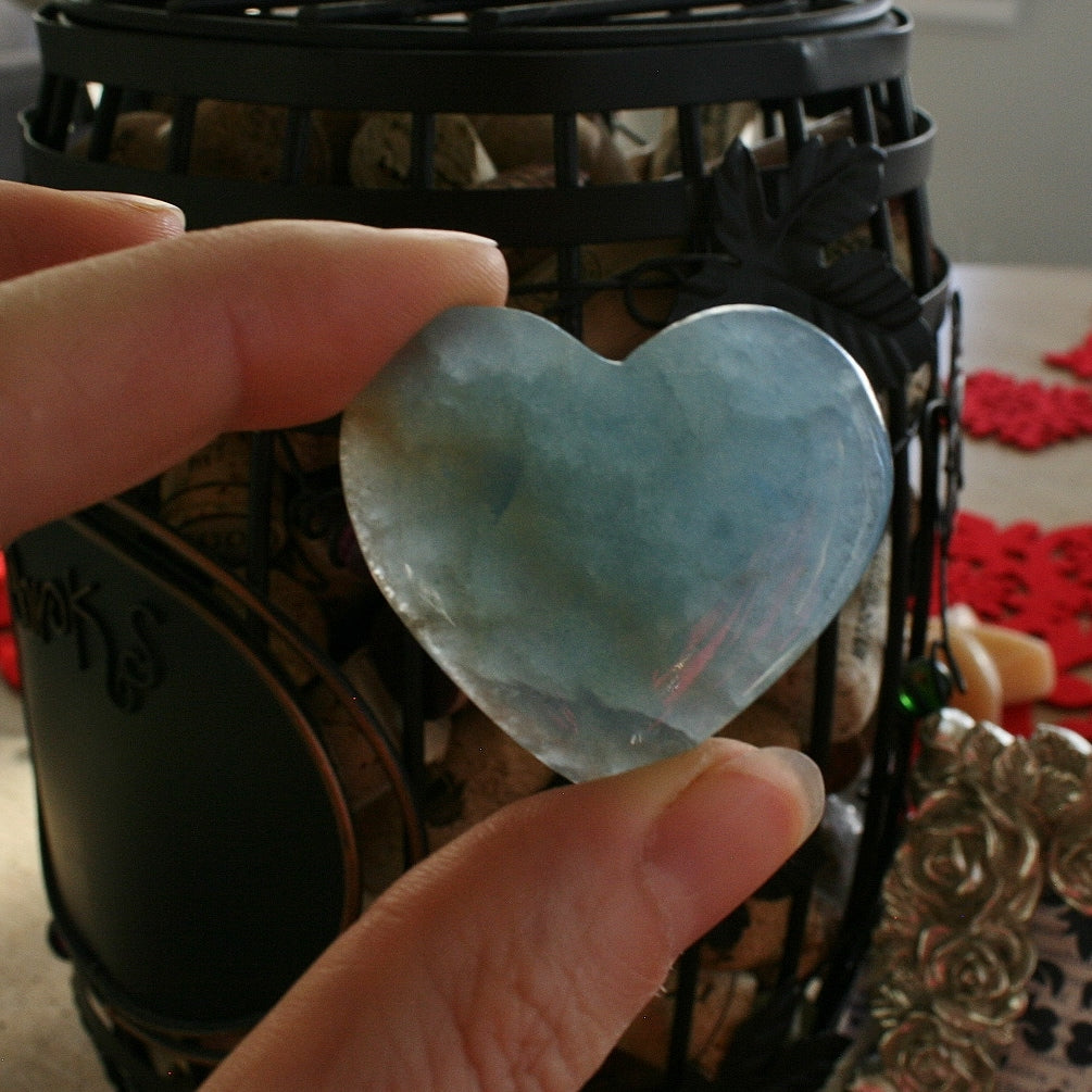 Blue Calcite / Blue Onyx Heart from Argentina, also called Lemurian Aquatine Calcite, LGH1