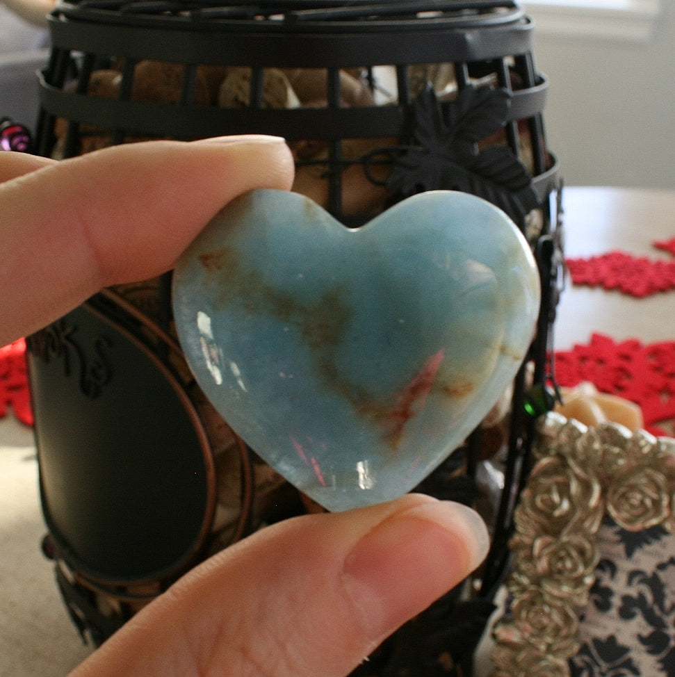 Blue Calcite / Blue Onyx Heart from Argentina, also called Lemurian Aquatine Calcite, LGH1