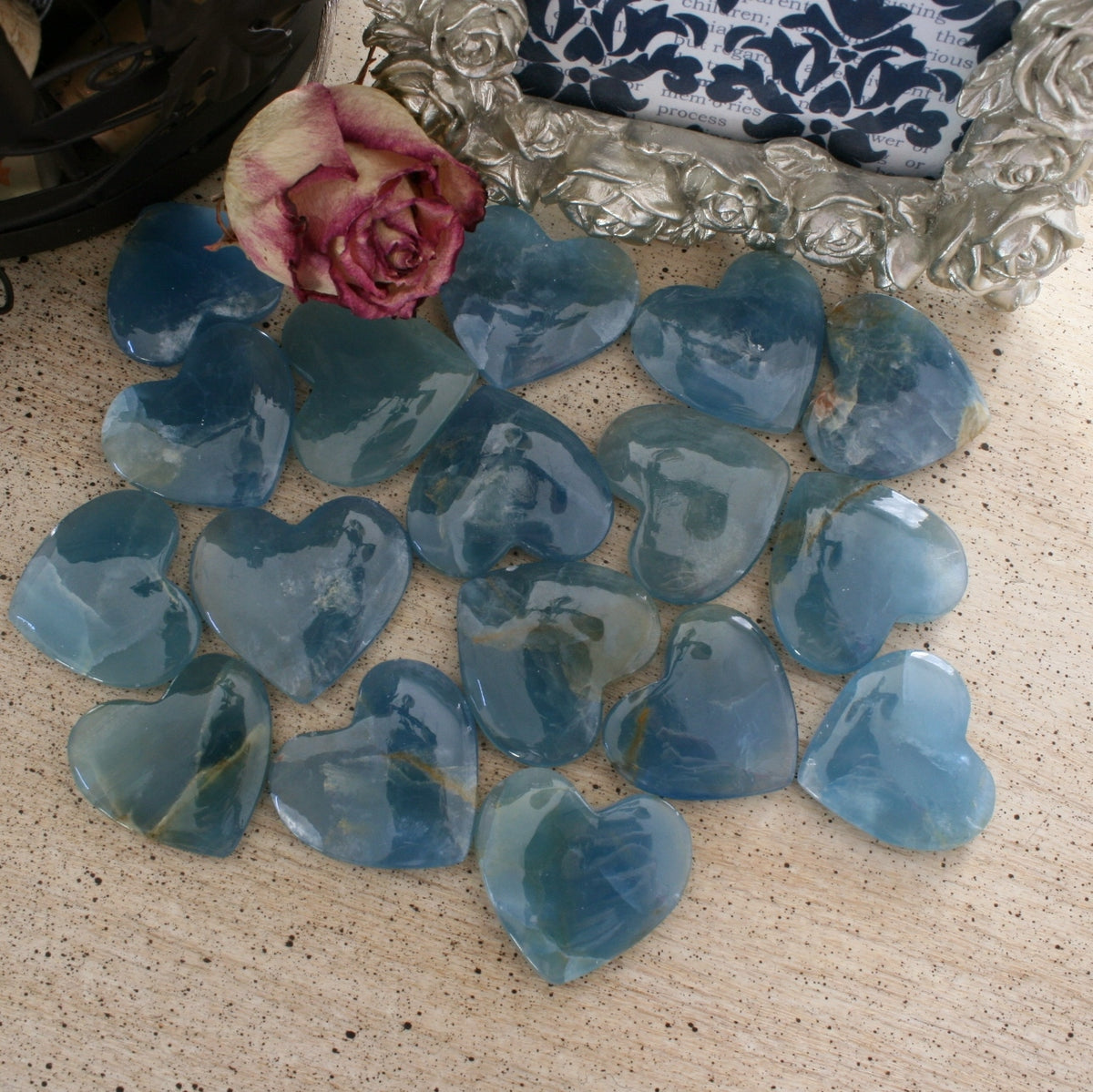 Blue Calcite Heart from Argentina, also called Blue Onyx or Lemurian Aquatine Calcite, LGH2