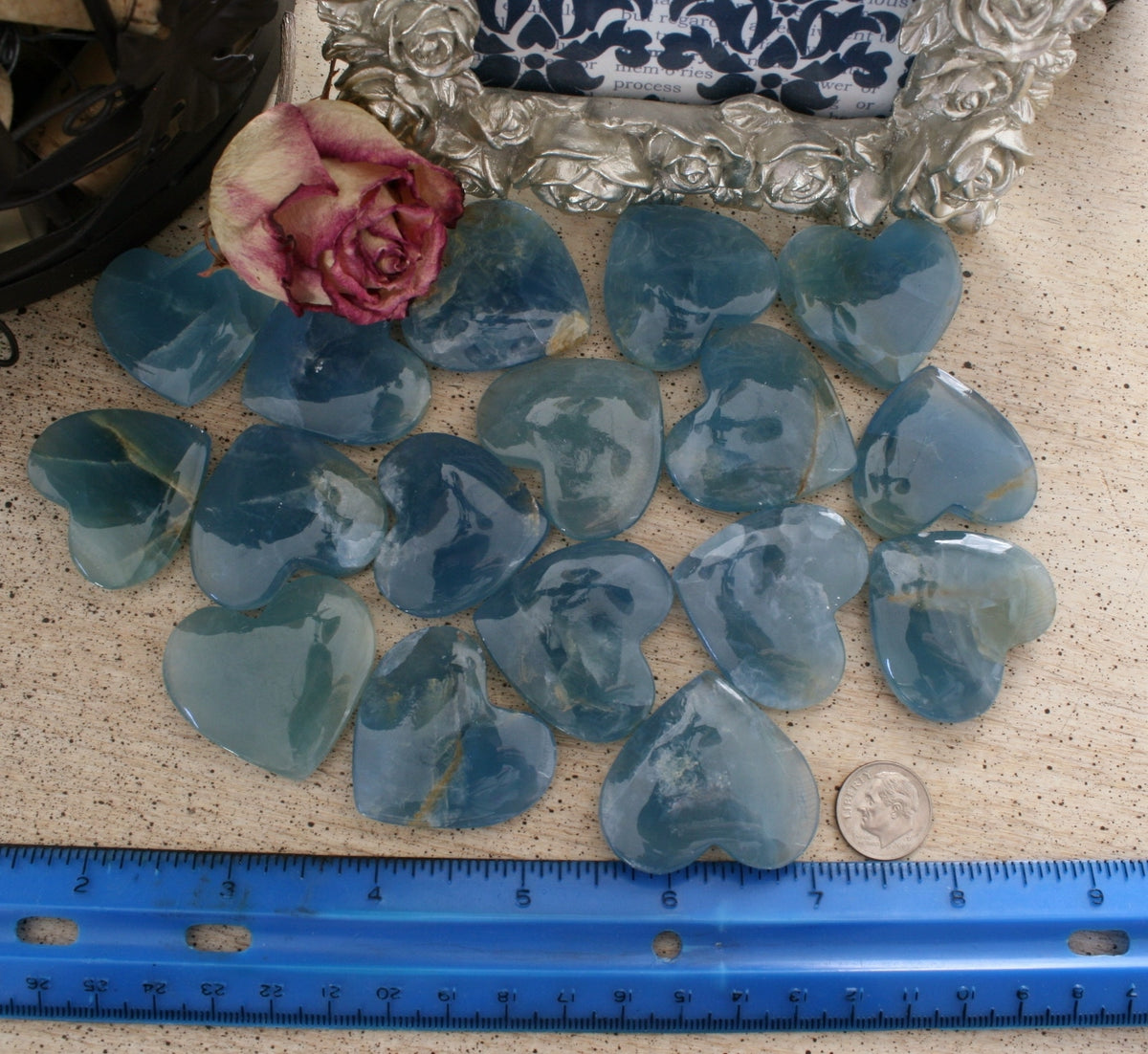 Blue Calcite Heart from Argentina, also called Blue Onyx or Lemurian Aquatine Calcite, LGH2