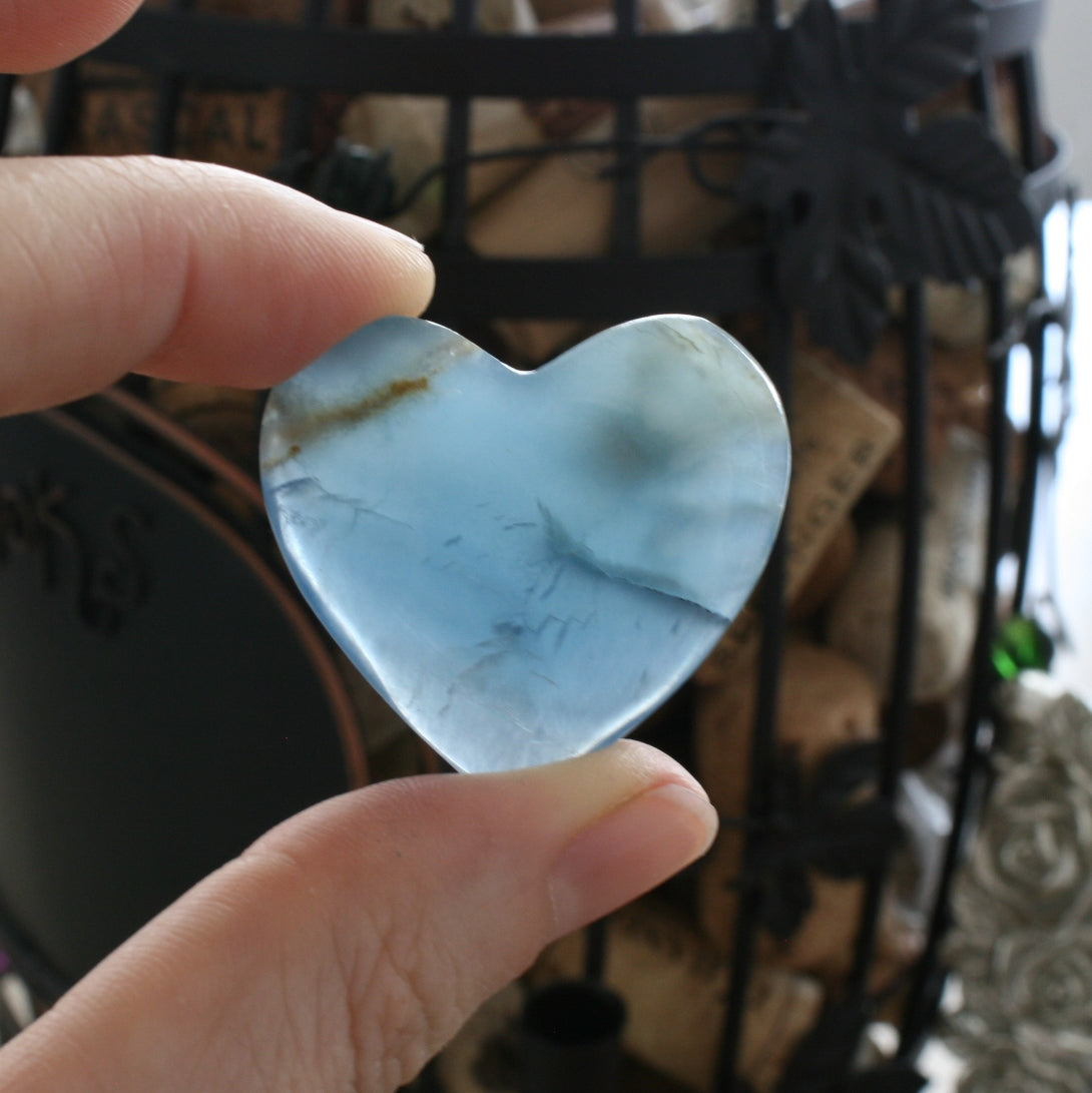 Blue Calcite Heart from Argentina, also called Blue Onyx or Lemurian Aquatine Calcite, LGH2