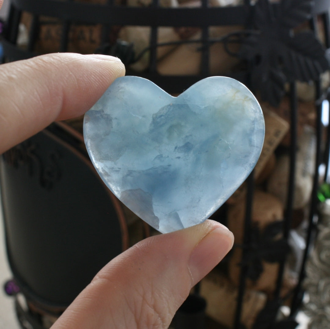 Blue Calcite Heart from Argentina, also called Blue Onyx or Lemurian Aquatine Calcite, LGH2