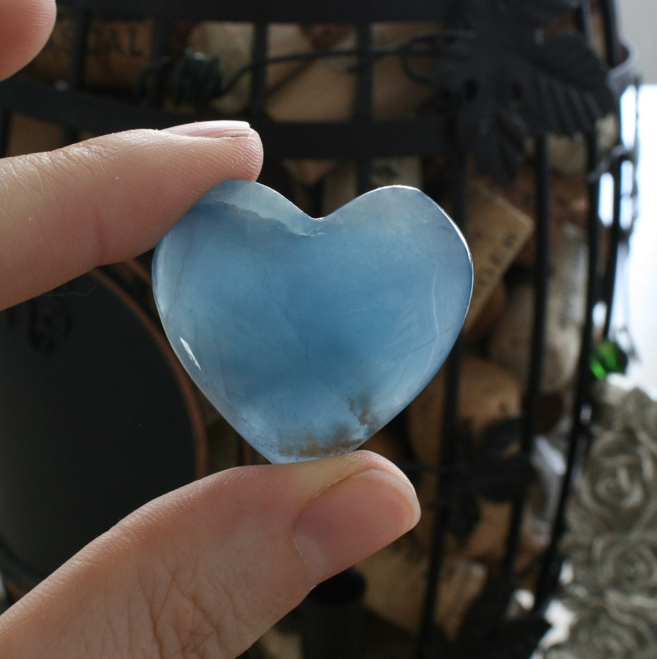 Blue Calcite Heart from Argentina, also called Blue Onyx or Lemurian Aquatine Calcite, LGH2