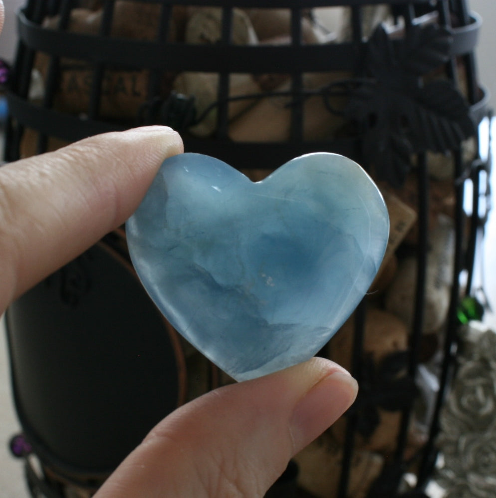 Blue Calcite Heart from Argentina, also called Blue Onyx or Lemurian Aquatine Calcite, LGH2