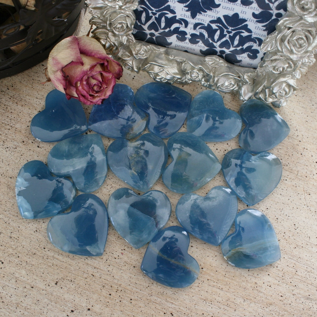 Blue Calcite Heart from Argentina, also called Blue Onyx or Lemurian Aquatine Calcite, LGH4
