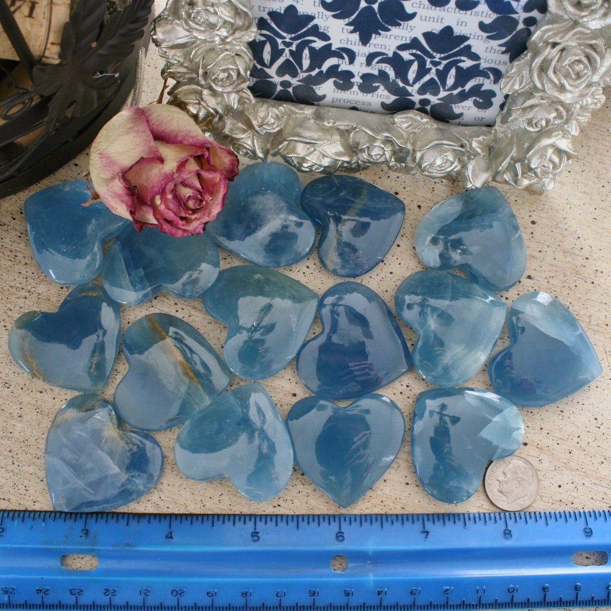 Blue Calcite Heart from Argentina, also called Blue Onyx or Lemurian Aquatine Calcite, LGH4