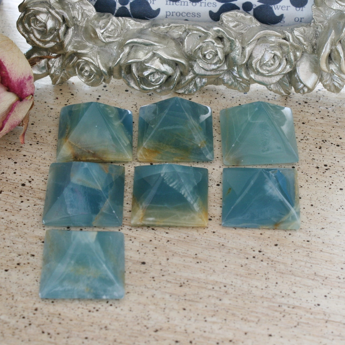 Blue Calcite / Blue Onyx Pyramid from Argentina, also called Lemurian Aquatine Calcite, LGPY3