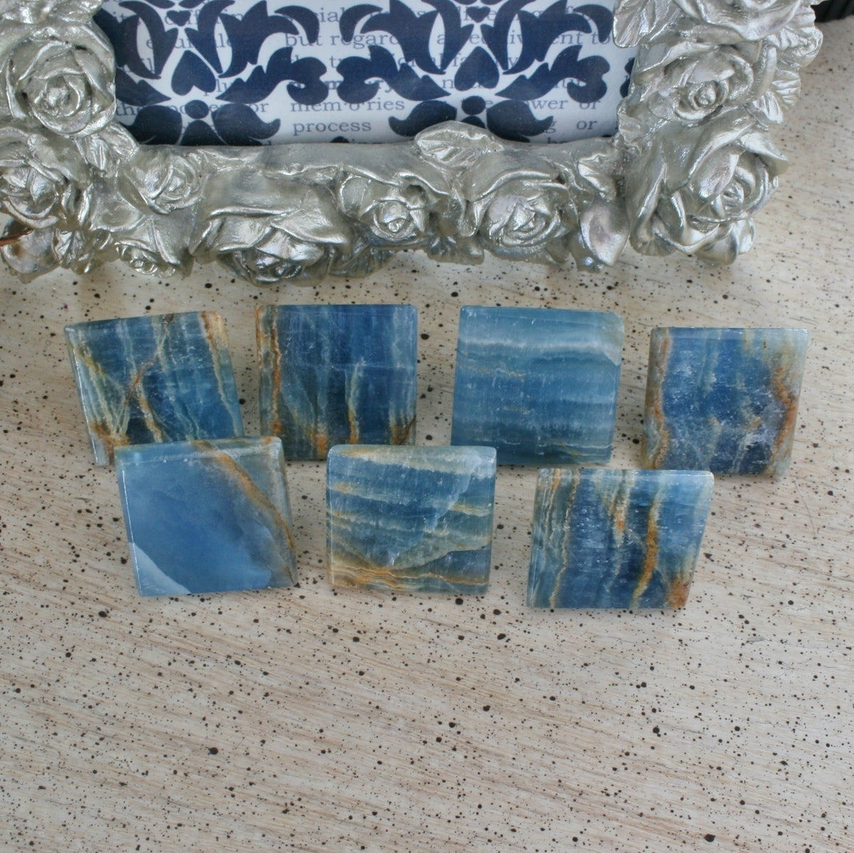 Blue Calcite / Blue Onyx Pyramid with Banding from Argentina, also called Lemurian Aquatine Calcite, LGPY4