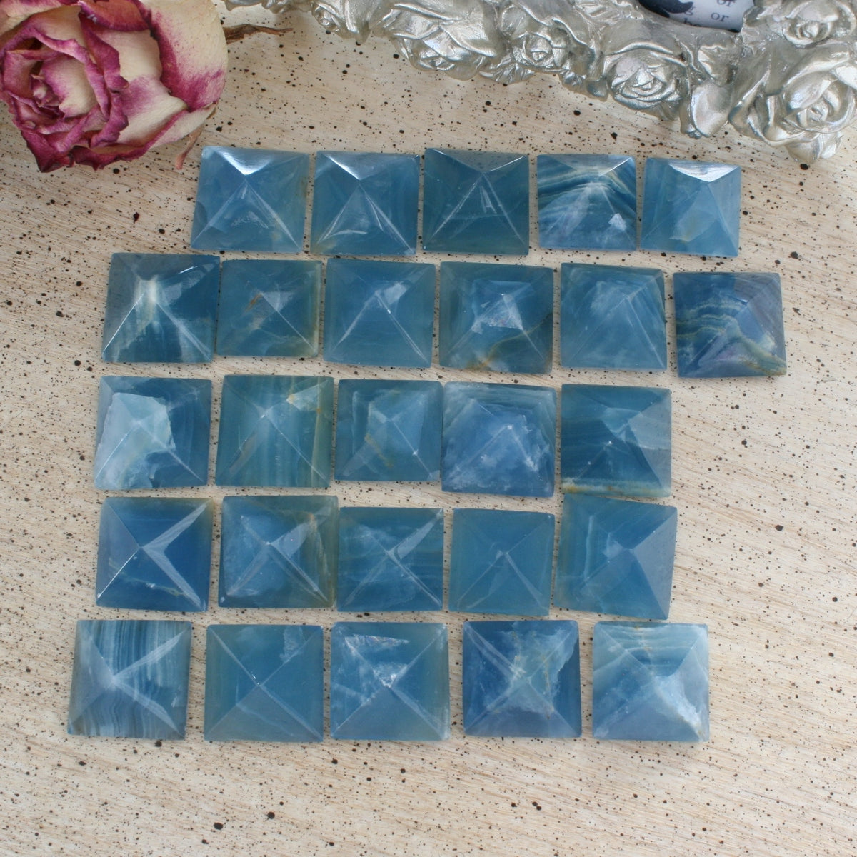 Blue Calcite / Blue Onyx Pyramid from Argentina, also called Lemurian Aquatine Calcite, SMPY3