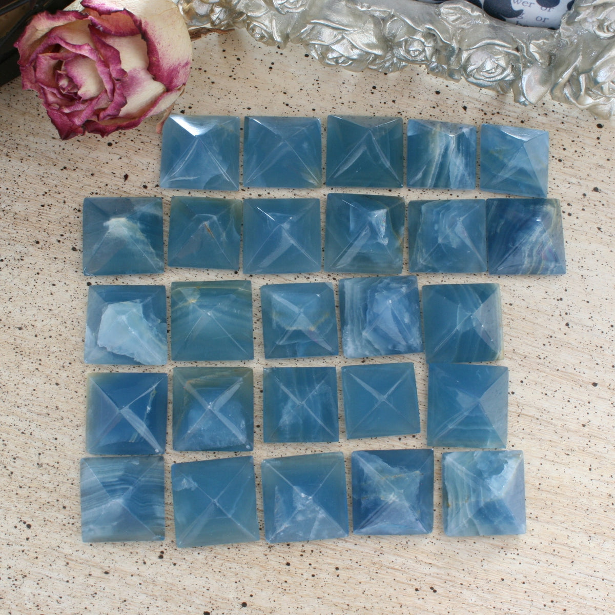 Blue Calcite / Blue Onyx Pyramid from Argentina, also called Lemurian Aquatine Calcite, SMPY3