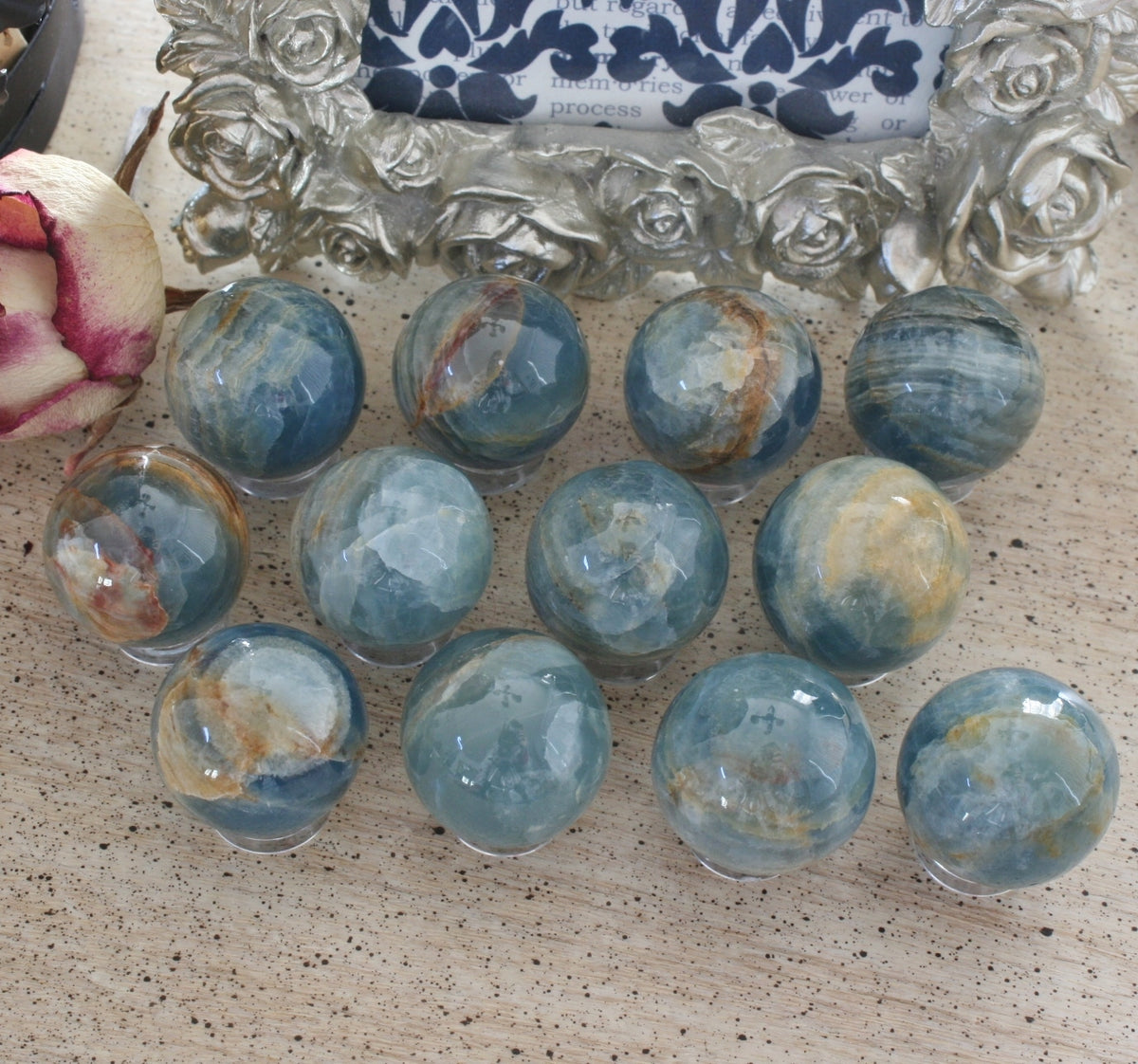 Blue Calcite / Blue Onyx Sphere from Argentina, also called Lemurian Aquatine Calcite, LGSP2