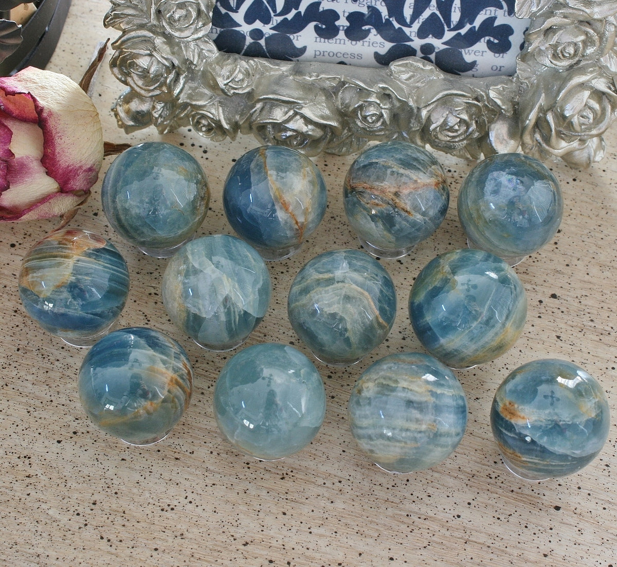 Blue Calcite / Blue Onyx Sphere from Argentina, also called Lemurian Aquatine Calcite, LGSP2
