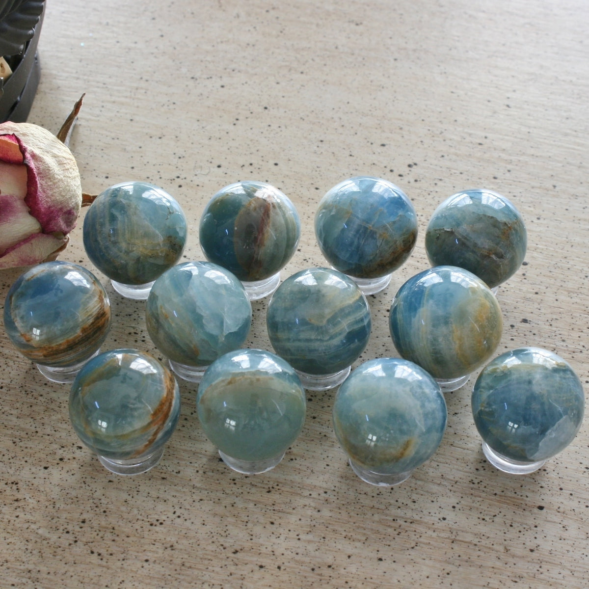 Blue Calcite / Blue Onyx Sphere from Argentina, also called Lemurian Aquatine Calcite, LGSP2