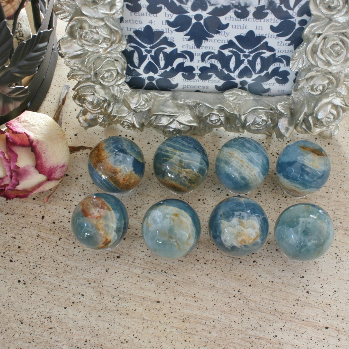 Blue Calcite / Blue Onyx Sphere from Argentina, also called Lemurian Aquatine Calcite, LGSP3