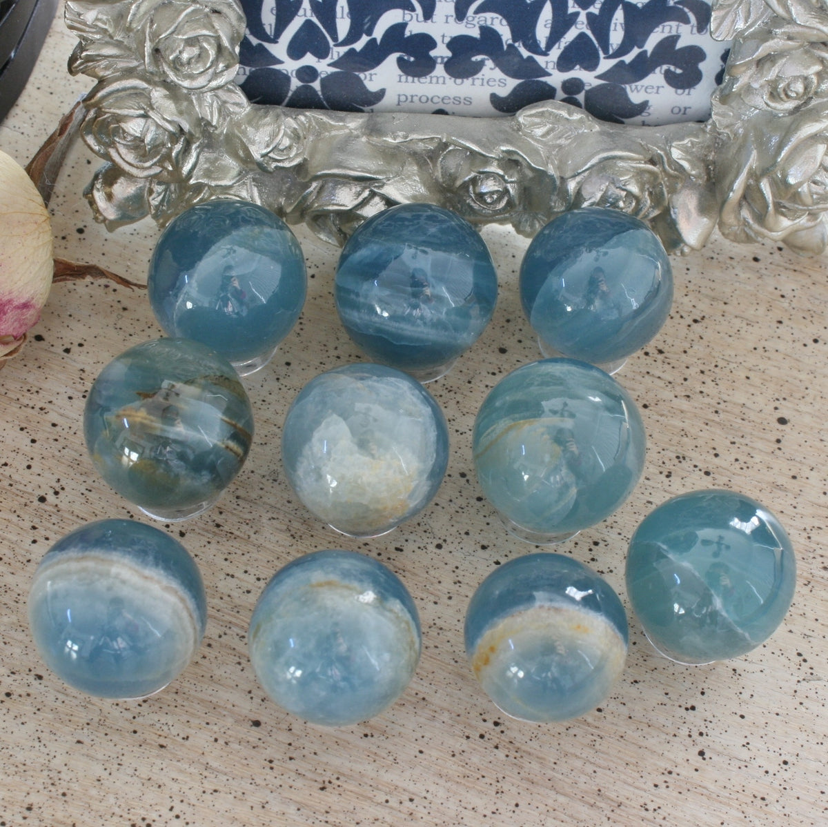 Blue Calcite / Blue Onyx Sphere from Argentina, also called Lemurian Aquatine Calcite, LGSP4