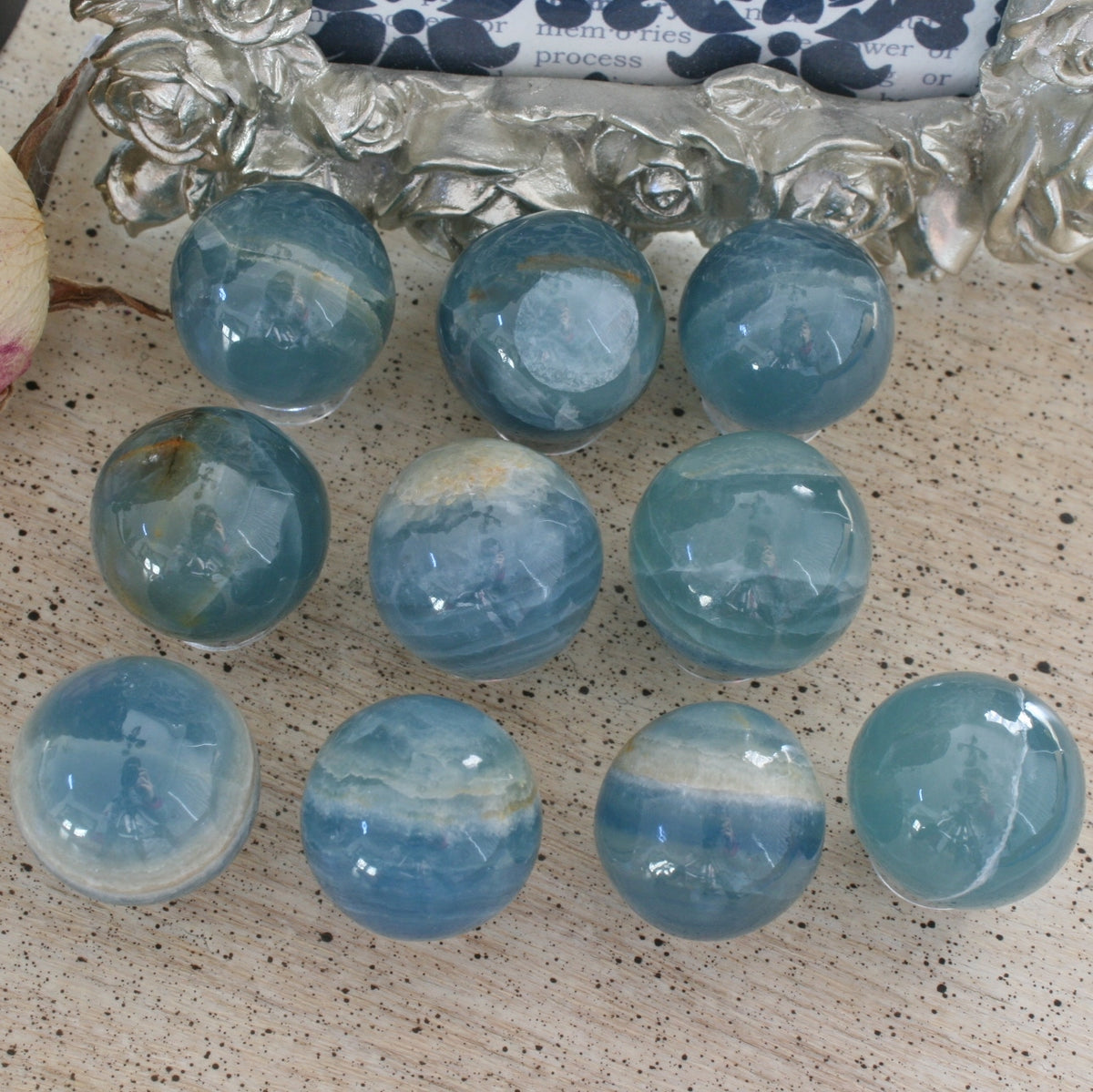 Blue Calcite / Blue Onyx Sphere from Argentina, also called Lemurian Aquatine Calcite, LGSP4