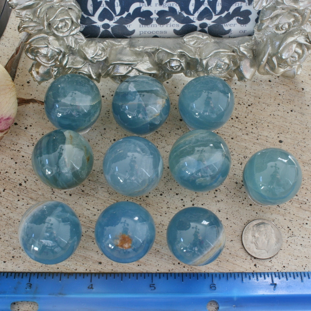 Blue Calcite / Blue Onyx Sphere from Argentina, also called Lemurian Aquatine Calcite, LGSP4