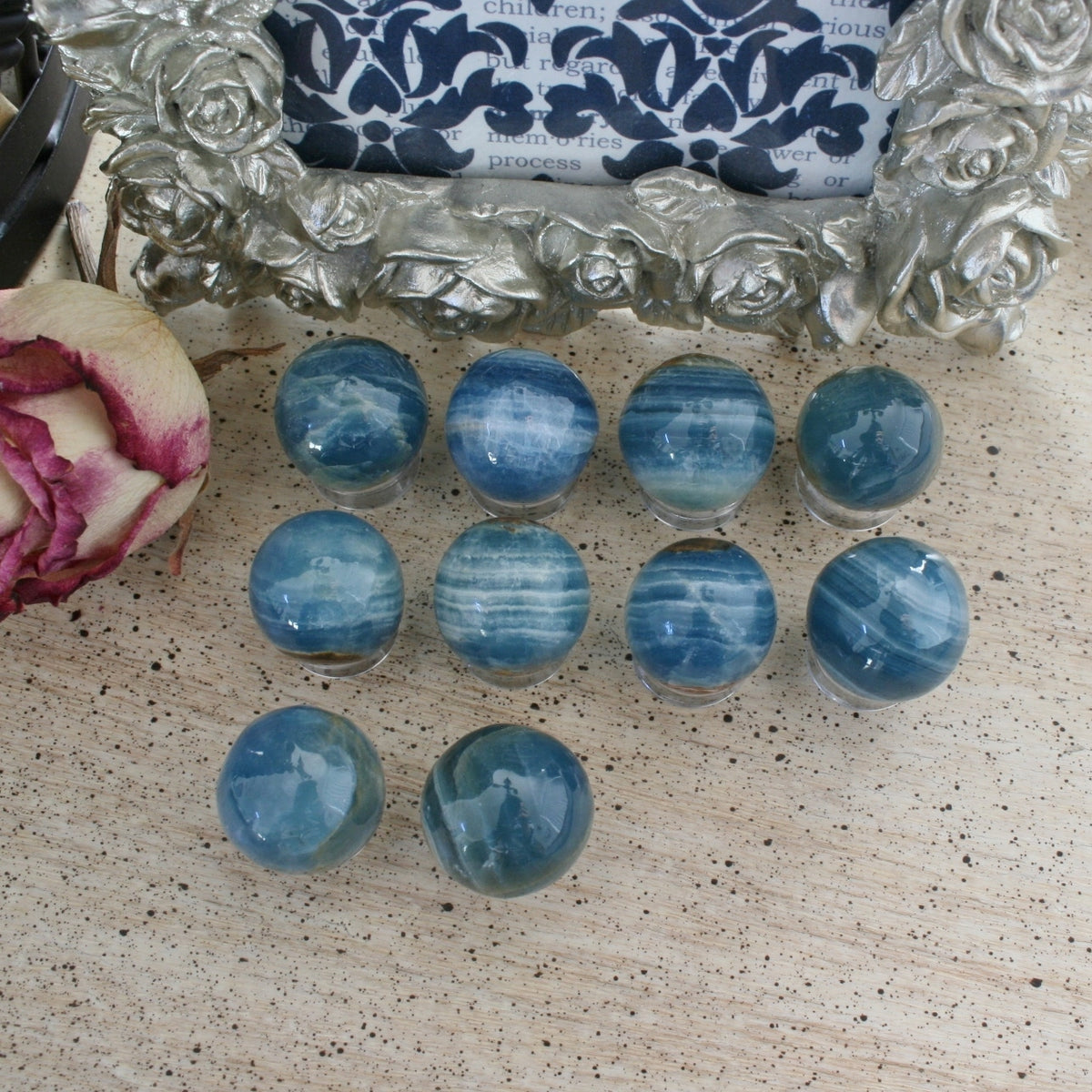Blue Calcite / Blue Onyx Sphere from Argentina, also called Lemurian Aquatine Calcite, SMSP3