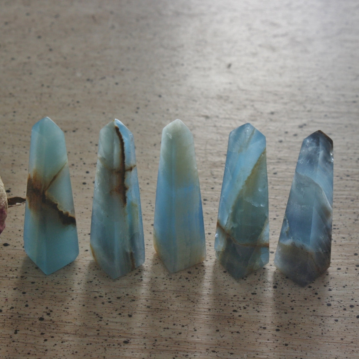 Blue Calcite / Blue Onyx Obelisk from Argentina, also called Lemurian Aquatine Calcite, OB1