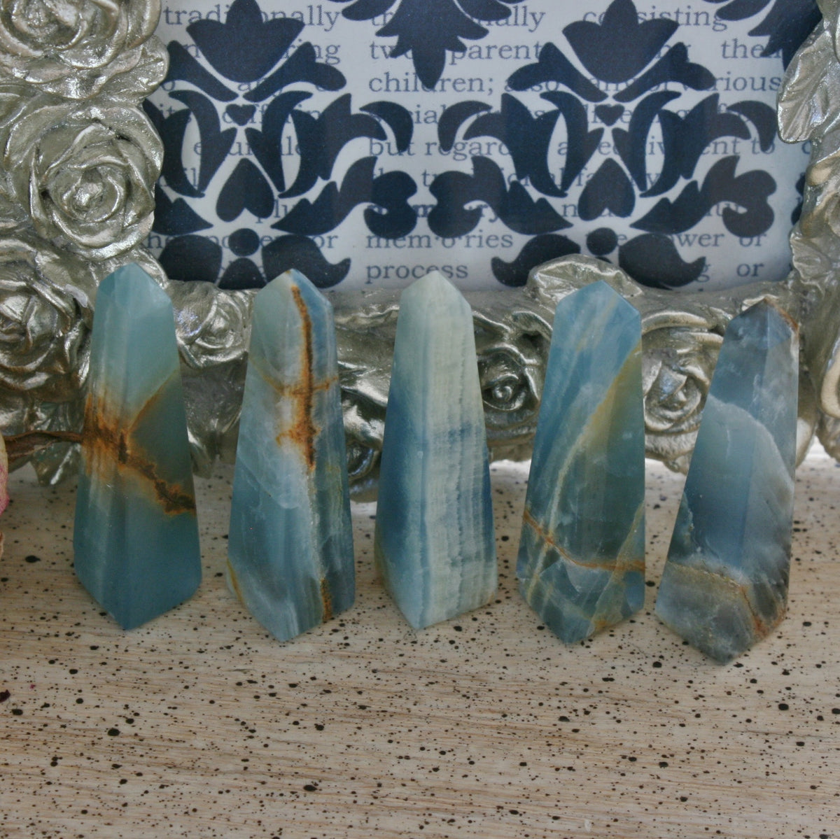 Blue Calcite / Blue Onyx Obelisk from Argentina, also called Lemurian Aquatine Calcite, OB1