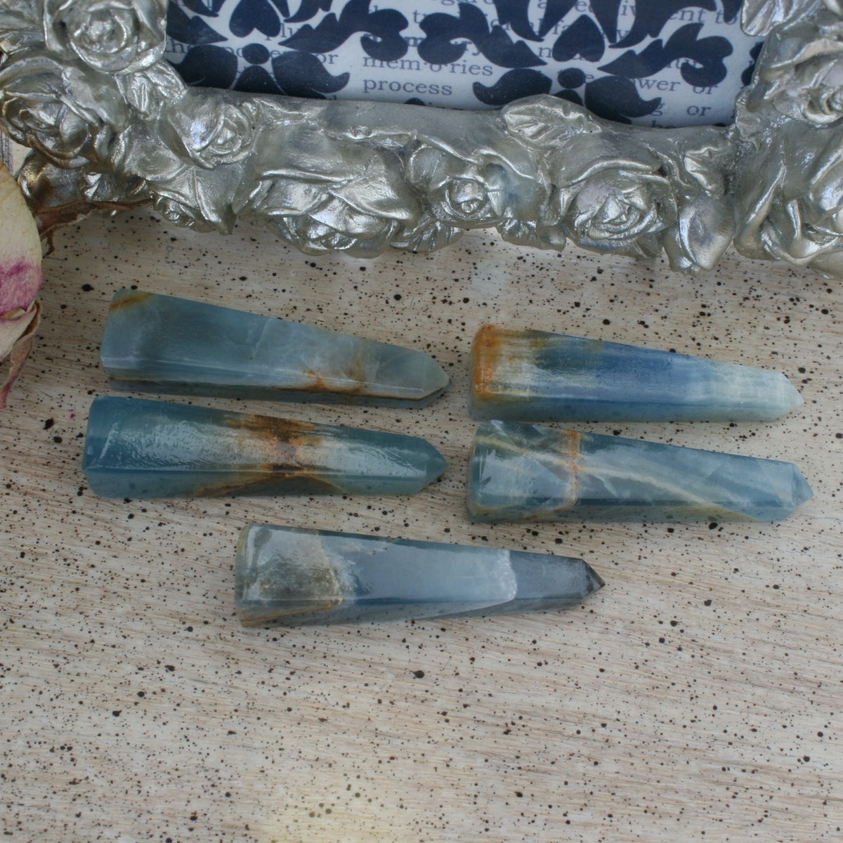 Blue Calcite / Blue Onyx Obelisk from Argentina, also called Lemurian Aquatine Calcite, OB1