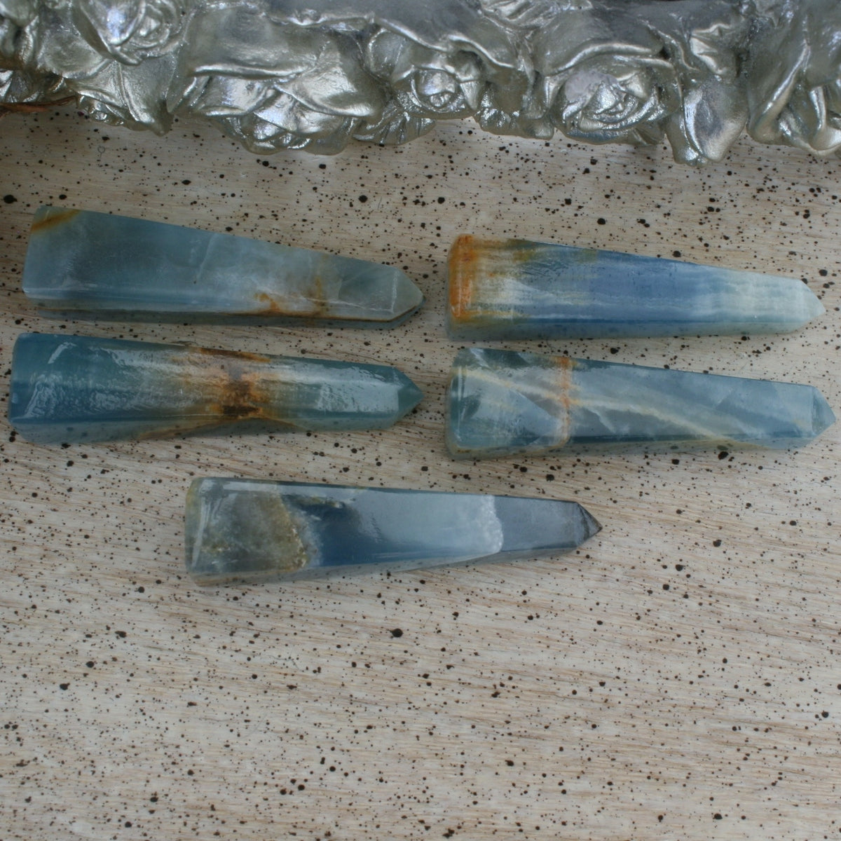 Blue Calcite / Blue Onyx Obelisk from Argentina, also called Lemurian Aquatine Calcite, OB1