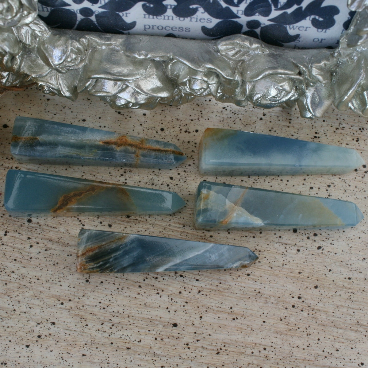 Blue Calcite / Blue Onyx Obelisk from Argentina, also called Lemurian Aquatine Calcite, OB1