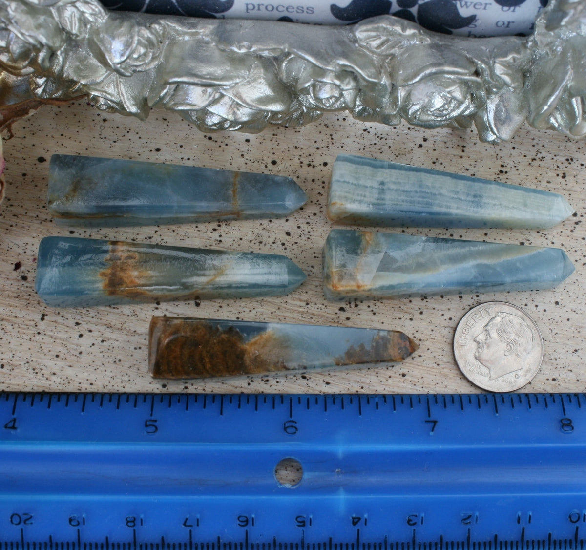 Blue Calcite / Blue Onyx Obelisk from Argentina, also called Lemurian Aquatine Calcite, OB1