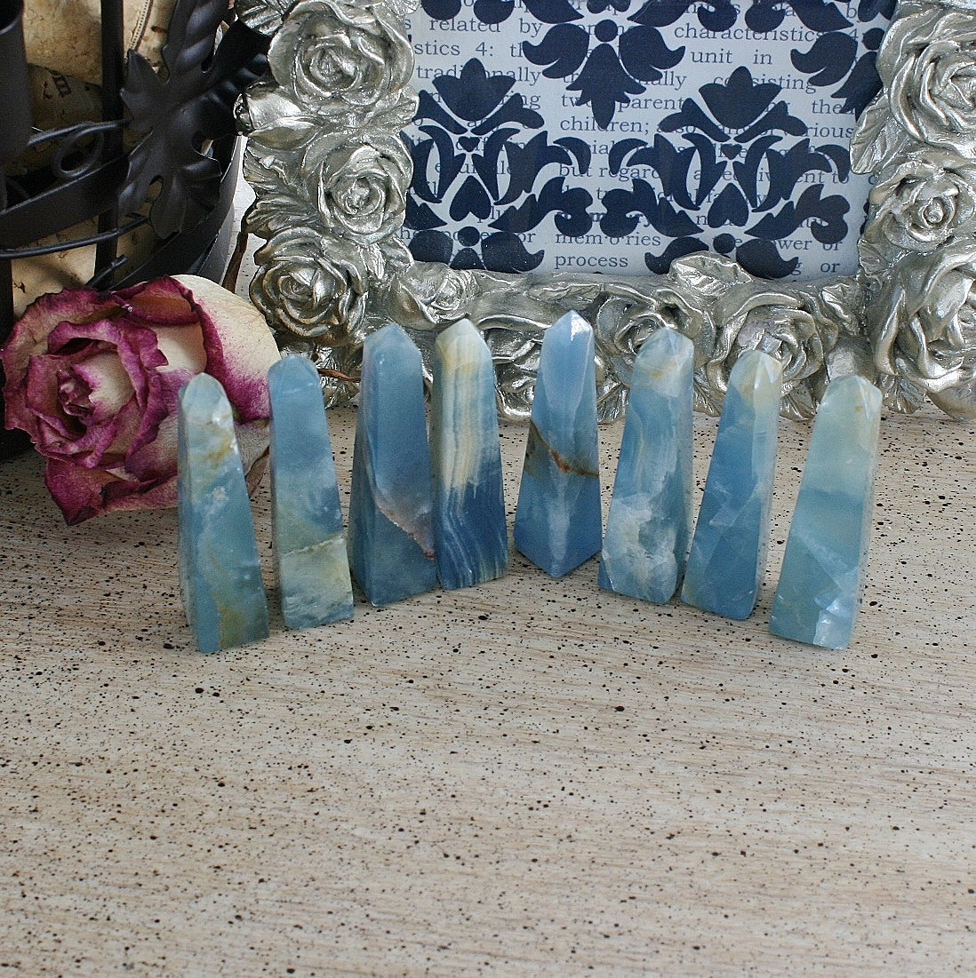 Blue Calcite / Blue Onyx Obelisk from Argentina, also called Lemurian Aquatine Calcite, OB2