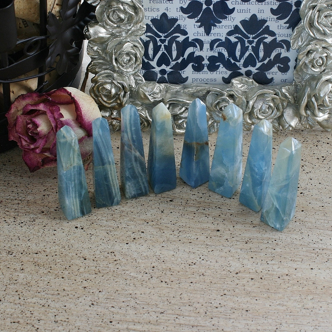 Blue Calcite / Blue Onyx Obelisk from Argentina, also called Lemurian Aquatine Calcite, OB2