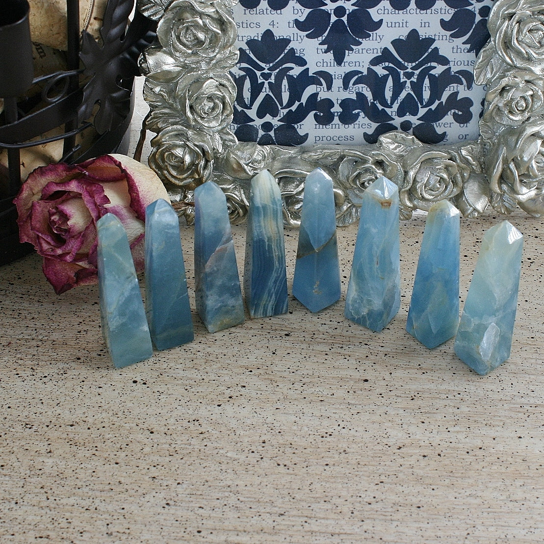 Blue Calcite / Blue Onyx Obelisk from Argentina, also called Lemurian Aquatine Calcite, OB2