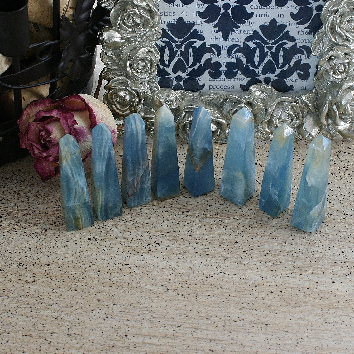 Blue Calcite / Blue Onyx Obelisk from Argentina, also called Lemurian Aquatine Calcite, OB2