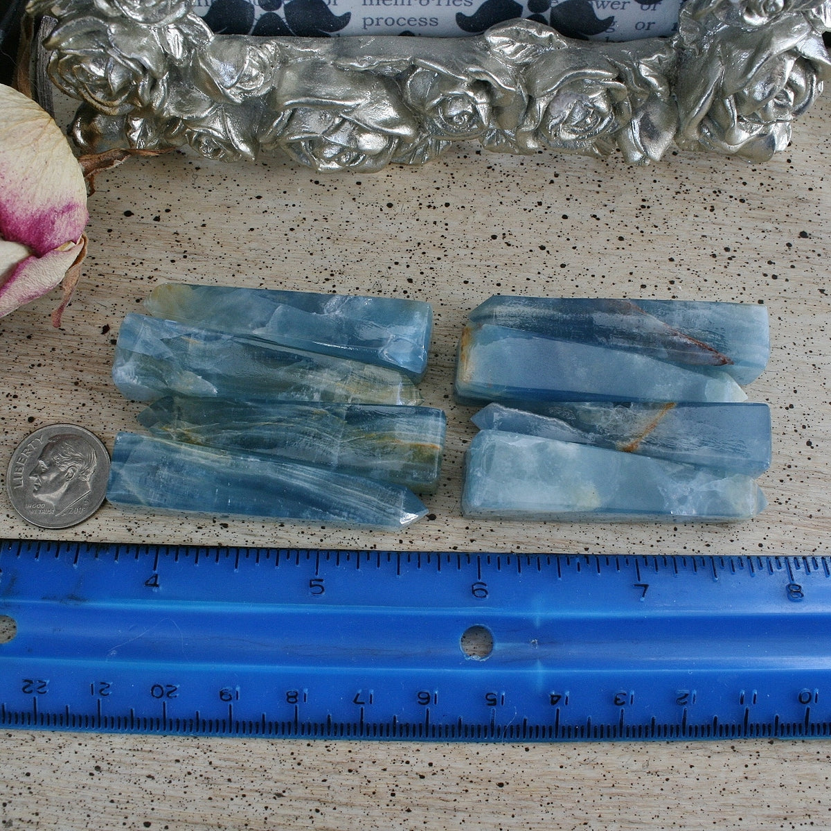 Blue Calcite / Blue Onyx Obelisk from Argentina, also called Lemurian Aquatine Calcite, OB2