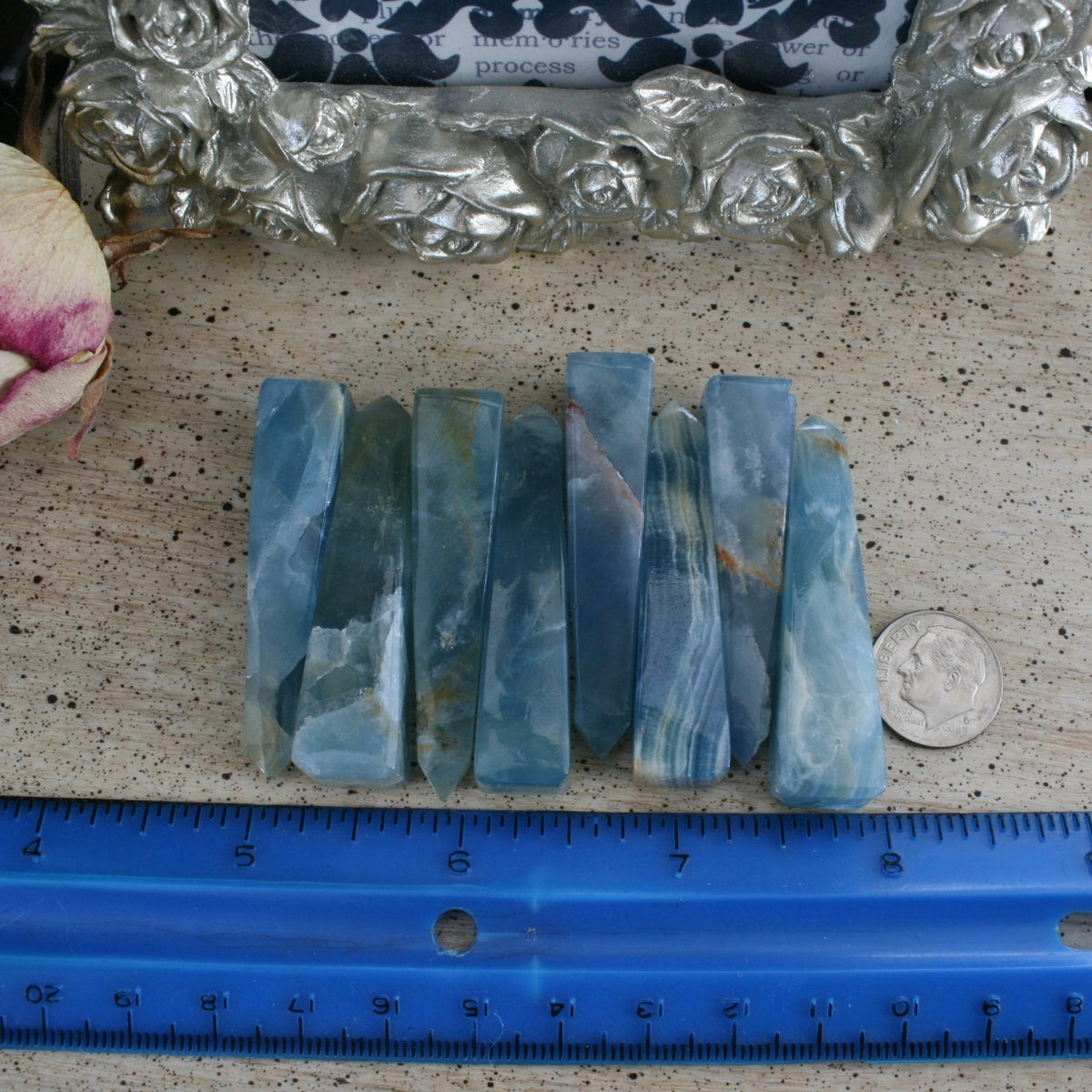 Blue Calcite / Blue Onyx Obelisk from Argentina, also called Lemurian Aquatine Calcite, OB2