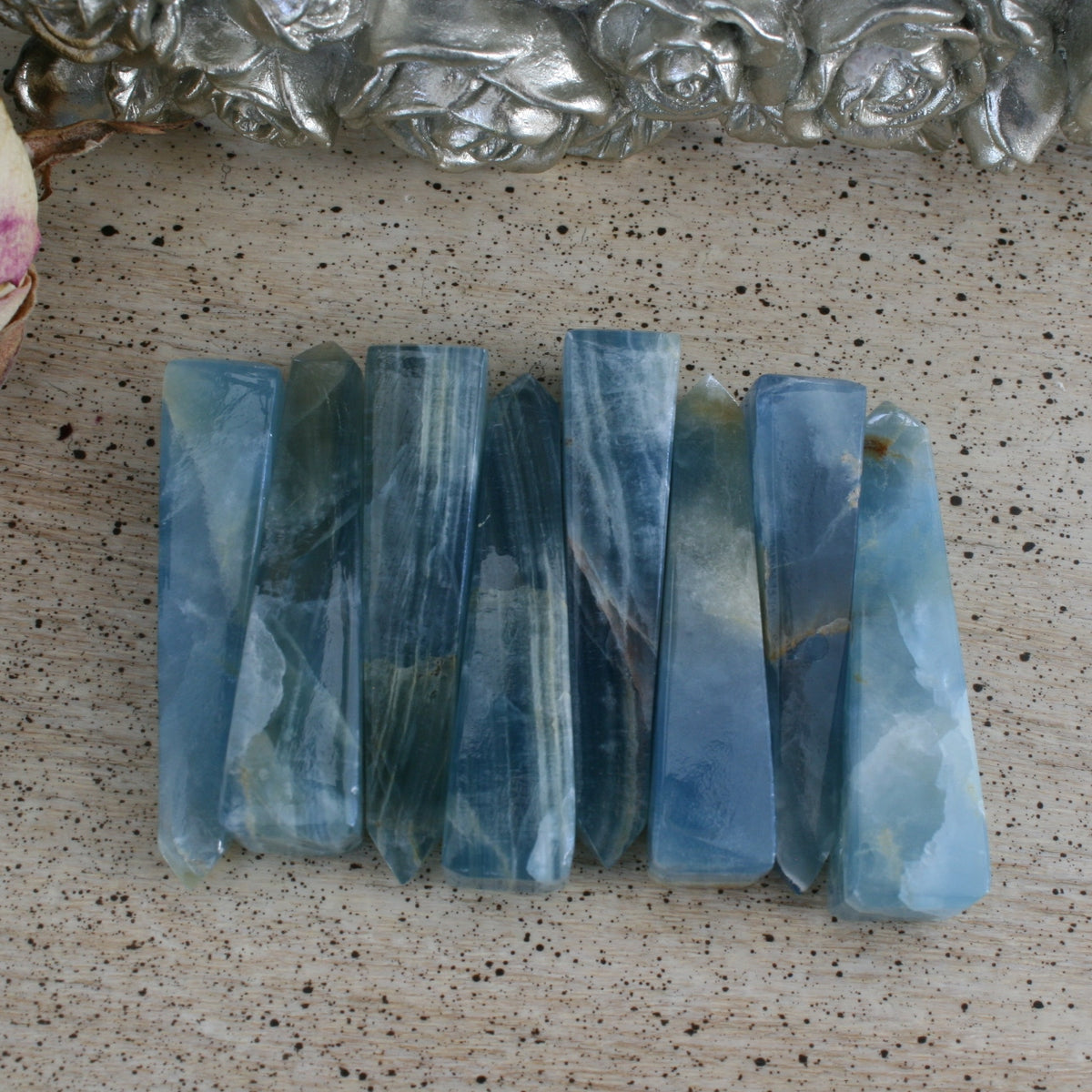 Blue Calcite / Blue Onyx Obelisk from Argentina, also called Lemurian Aquatine Calcite, OB2