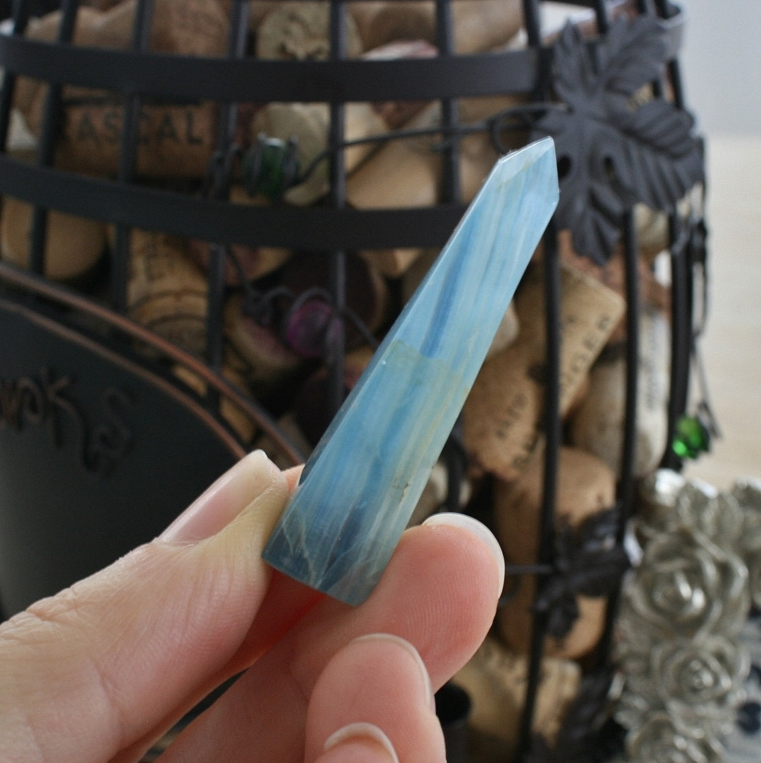 Blue Calcite / Blue Onyx Obelisk from Argentina, also called Lemurian Aquatine Calcite, OB2