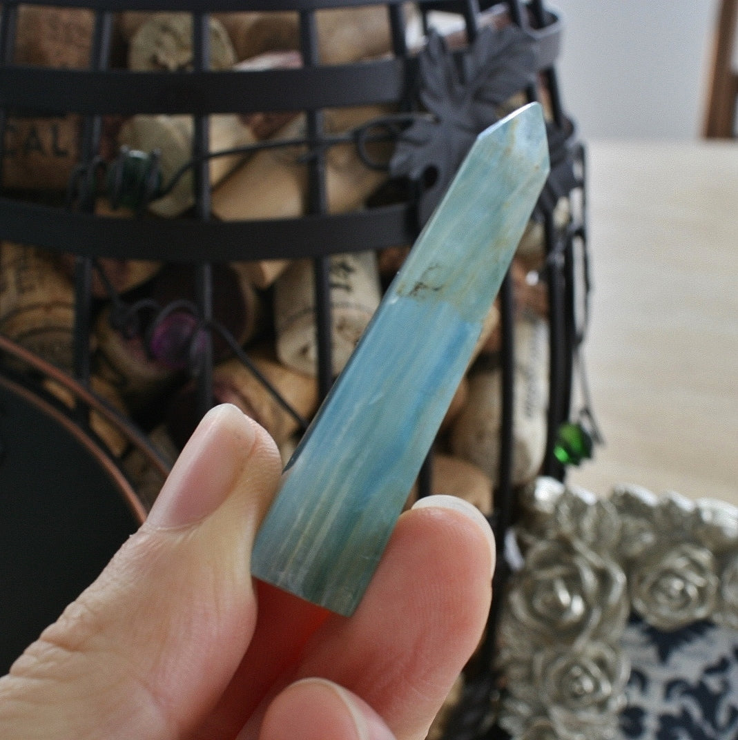 Blue Calcite / Blue Onyx Obelisk from Argentina, also called Lemurian Aquatine Calcite, OB2