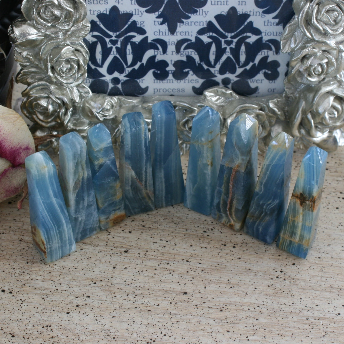 Blue Calcite / Blue Onyx Obelisk from Argentina, also called Lemurian Aquatine Calcite, OB3