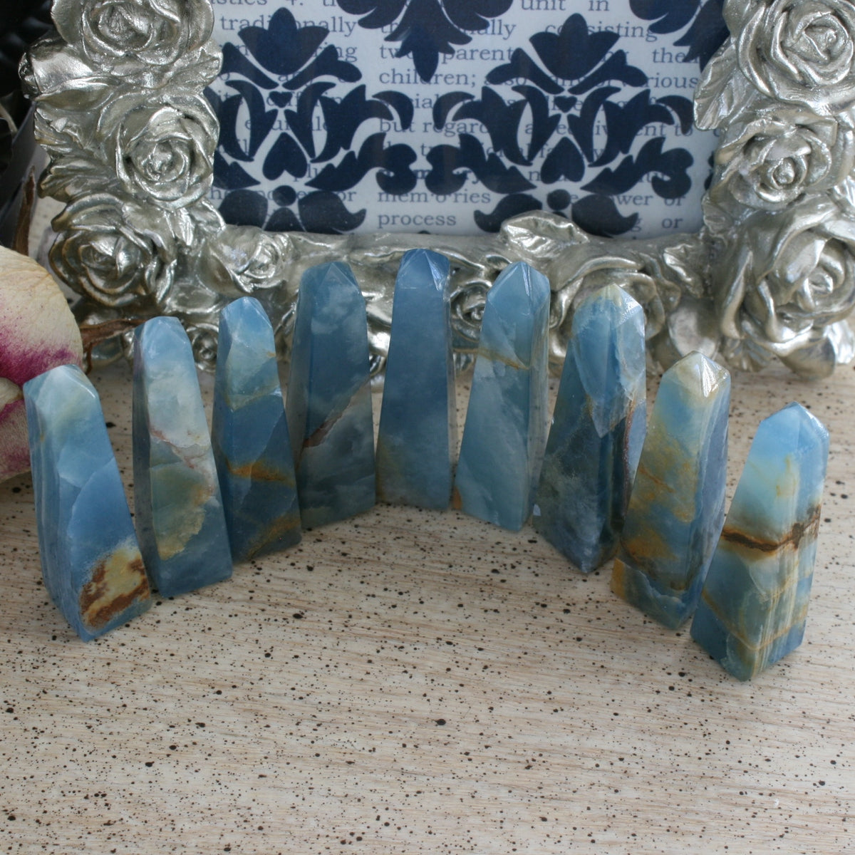 Blue Calcite / Blue Onyx Obelisk from Argentina, also called Lemurian Aquatine Calcite, OB3