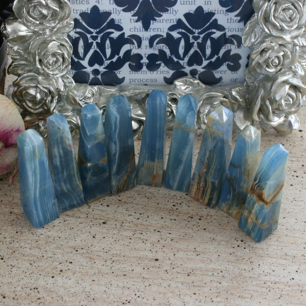 Blue Calcite / Blue Onyx Obelisk from Argentina, also called Lemurian Aquatine Calcite, OB3