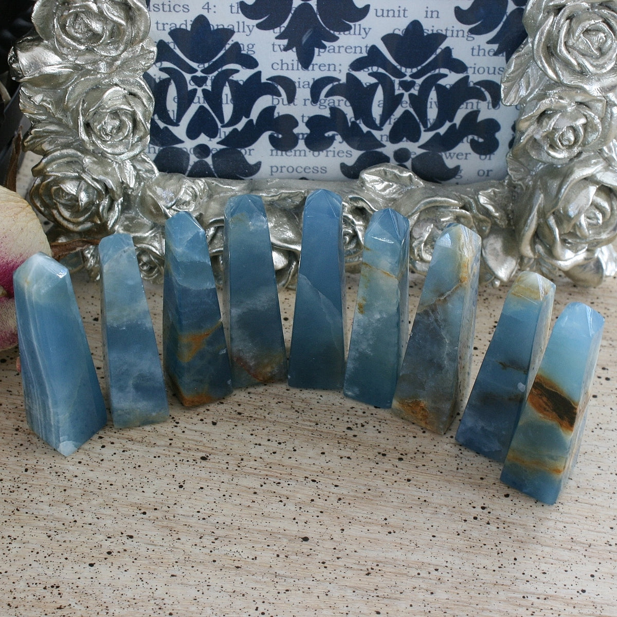 Blue Calcite / Blue Onyx Obelisk from Argentina, also called Lemurian Aquatine Calcite, OB3