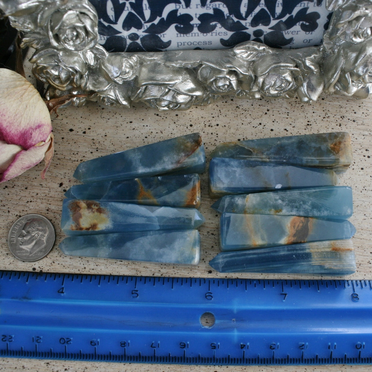 Blue Calcite / Blue Onyx Obelisk from Argentina, also called Lemurian Aquatine Calcite, OB3