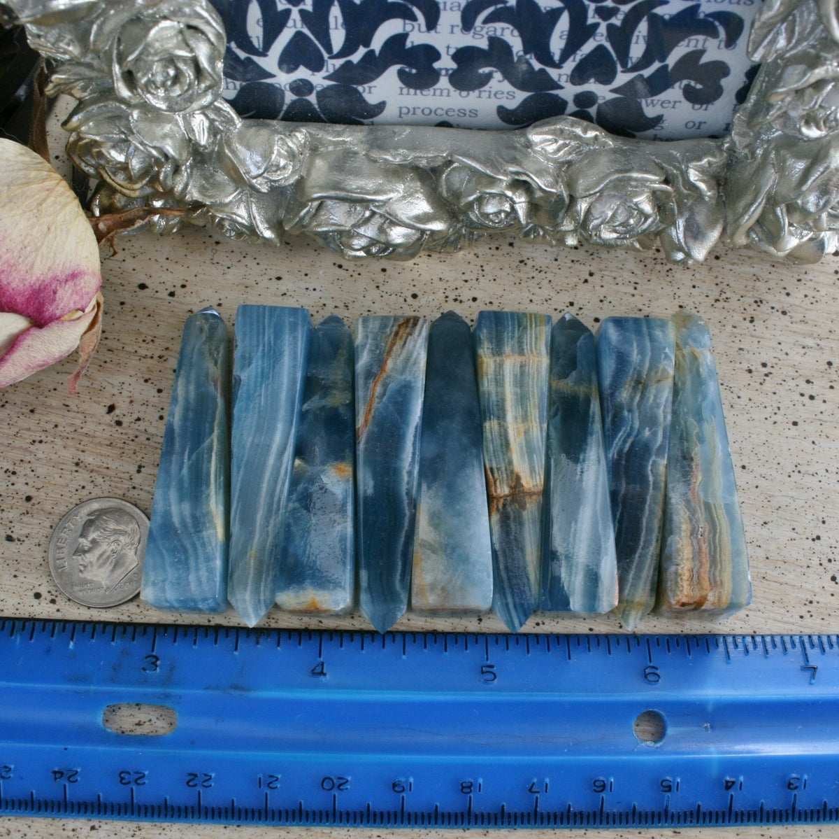 Blue Calcite / Blue Onyx Obelisk from Argentina, also called Lemurian Aquatine Calcite, OB3