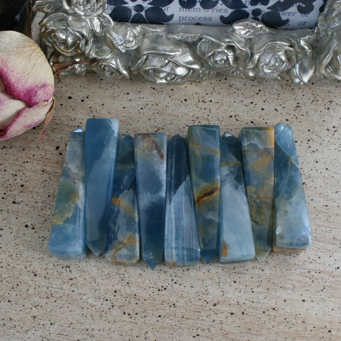 Blue Calcite / Blue Onyx Obelisk from Argentina, also called Lemurian Aquatine Calcite, OB3