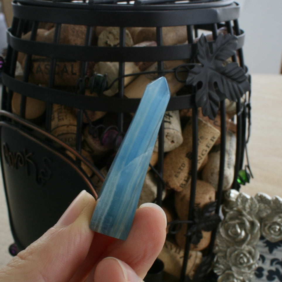 Blue Calcite / Blue Onyx Obelisk from Argentina, also called Lemurian Aquatine Calcite, OB3