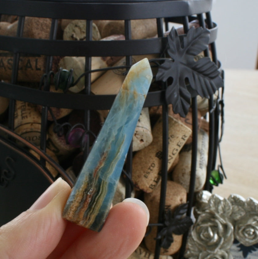 Blue Calcite / Blue Onyx Obelisk from Argentina, also called Lemurian Aquatine Calcite, OB3